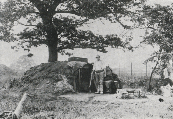 Navvy with turf hut near Rayners Lane
